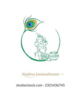 Baby krishna mit Feder-Illustration für krishna janmashtami