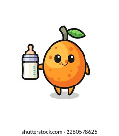 baby kumquat cartoon character with milk bottle , cute style design for t shirt, sticker, logo element