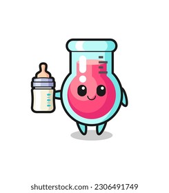 baby laboratory beaker cartoon character with milk bottle , cute style design for t shirt, sticker, logo element