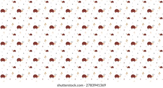 Baby ladybird repeating pattern for nursery textile design. Red ladybug seamless pattern