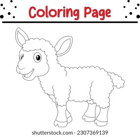 Baby lamb coloring page for children. animal coloring book.  sheep cartoon characters vector illustration.