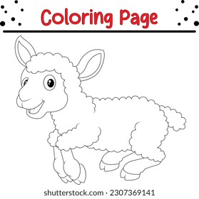 Baby lamb coloring page for children. animal coloring book.  sheep cartoon characters vector illustration.