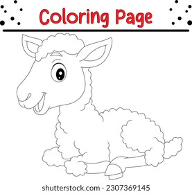 Baby lamb coloring page for children. animal coloring book.  sheep cartoon characters vector illustration.