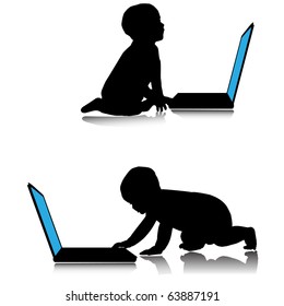 Baby with laptop.Vector