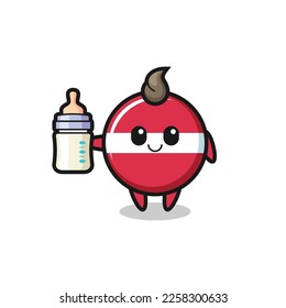 baby latvia flag badge cartoon character with milk bottle , cute style design for t shirt, sticker, logo element