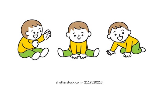 A baby laughing while sitting or crawling