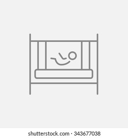 Baby laying in the crib line icon for web, mobile and infographics. Vector dark grey icon isolated on light grey background.