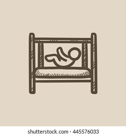Baby laying in crib vector sketch icon isolated on background. Hand drawn Baby laying in crib icon. Baby laying in crib sketch icon for infographic, website or app.