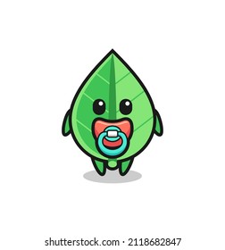 baby leaf cartoon character with pacifier , cute style design for t shirt, sticker, logo element