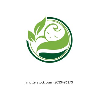 Baby With Leaf Logo Design Creative Vector Symbol.