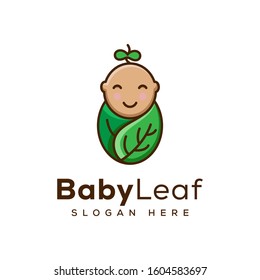 baby leaf logo, nature baby logo, cute baby leaves logo