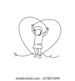 Baby learning to walk drawn with continuous one line. Minimalist style vector illustration in white background.