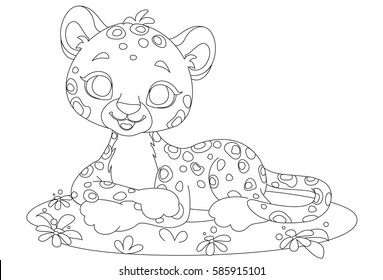 Baby Leopard Cute Cartoon Outline Drawing