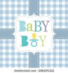 Baby lettering with buffalo plaid background for baby or shower card