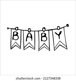 letras de bebé dentro de banderas en estilo doodle 