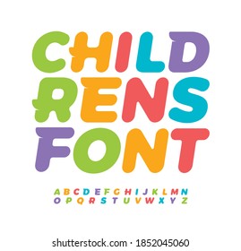 Baby letters with funny tail serif children alphabet. Colored bold italic font, type for baby room logo, creative packaging design and kids zone color lettering. Vector typographic design