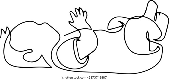 The baby lies on its back. One line vector illustration.