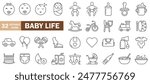 baby life line icons, childhood , child child care, international children day, kid rights, parenthood. Outline icon collection. Editable stroke. Vector illustration on white background editable 