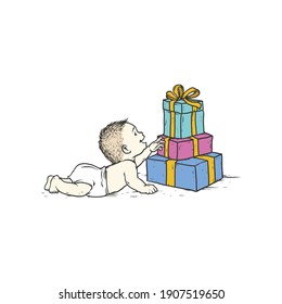 Baby line art vector illustration
