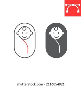 Baby line and glyph icon, newborn and face, happy baby vector icon, vector graphics, editable stroke outline sign, eps 10.