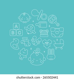Baby line icon circle set