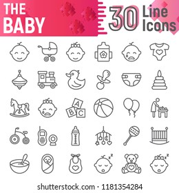 Baby line icon set, child symbols collection, vector sketches, logo illustrations, kid signs linear pictograms package isolated on white background, eps 10.