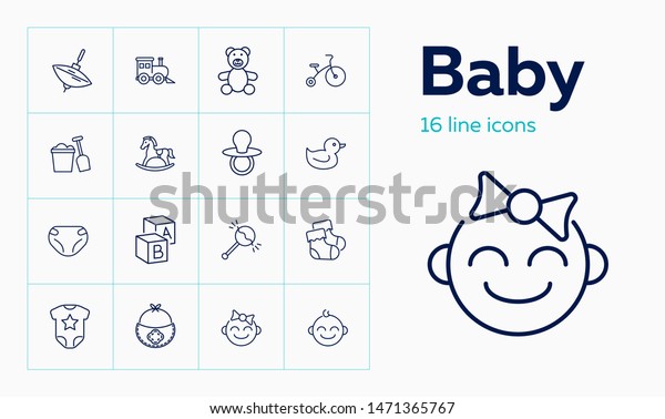 Baby Line Icon Set Diaper Teddy Stock Vector Royalty Free 1471365767