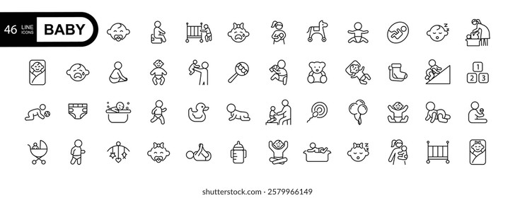Baby line icon set. Editable vector stroke.