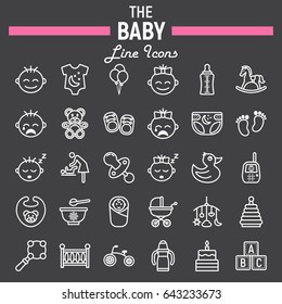 Baby line icon set, kid symbols collection, vector sketches, logo illustrations, linear pictograms package isolated on black background, eps 10.