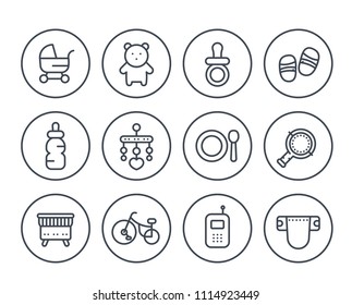 baby line icons set on white