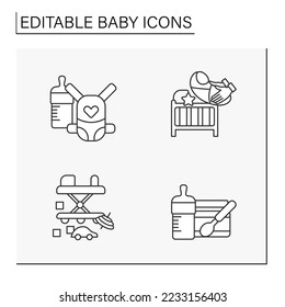  Baby line icons set. Baby products.Things for dream,comfort and care .Childhood concepts. Isolated vector illustrations. Editable stroke