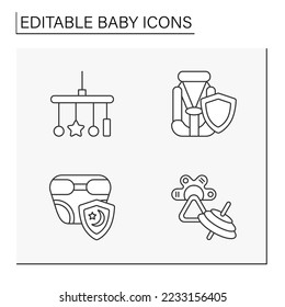  Baby line icons set. Baby products.Things for dream,comfort and care .Childhood concepts. Isolated vector illustrations. Editable stroke