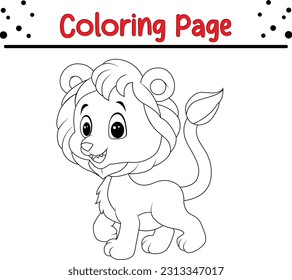 Baby Lion coloring page. lion cartoon characters vector illustration. For kids coloring book.