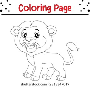Baby Lion coloring page. lion cartoon characters vector illustration. For kids coloring book.