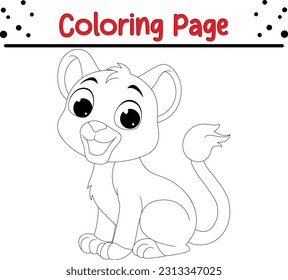 Baby Lion coloring page. lion cartoon characters vector illustration. For kids coloring book.