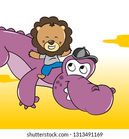 Baby Lion and Crocodile Jump Together illustration - Vector