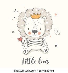 Baby lion crown. Hand drawn vector illustration. Nursery poster, kids print, baby shower greeting card.