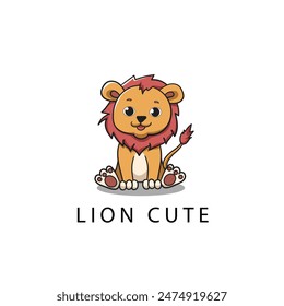 Baby Lion Kids Drawing Icon Cartoon. Lion King Mascot Vector Illustration