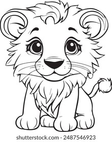 Baby Lion Outline Logo Illustration, coloring lion outline, drawing lion