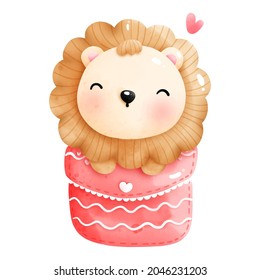 Baby lion in the pocket isolated on white background