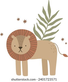 Baby lion, safari animal, vector illustration for design, print, pattern, isolated on white background