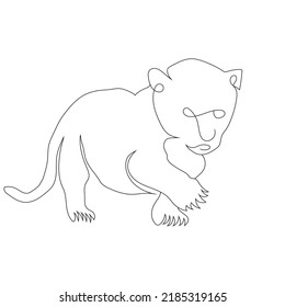 Baby Lion walk line art drawing style, the lion sketch black linear isolated on white background, the best baby lion vector illustration