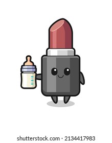 baby lipstick cartoon character with milk bottle , cute style design for t shirt, sticker, logo element