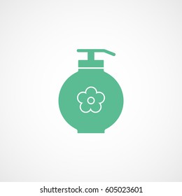 Baby Liquid Soap Cream With Image Flower Green Flat Icon On White Background