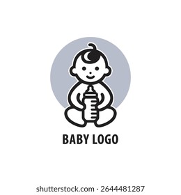Baby Little Boy with Cute Face Drink Milk from Bottle