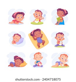 Baby Little Boy and Girl with Cute Face Vector Set