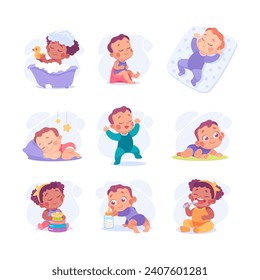 Baby Little Boy and Girl with Cute Face Vector Set