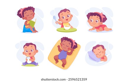 Baby Little Boy and Girl with Cute Face Vector Set