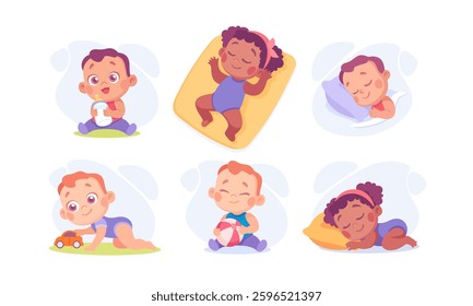 Baby Little Boy and Girl with Cute Face Vector Set