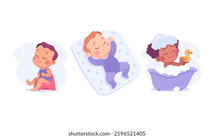 Baby Little Boy and Girl with Cute Face Vector Set
